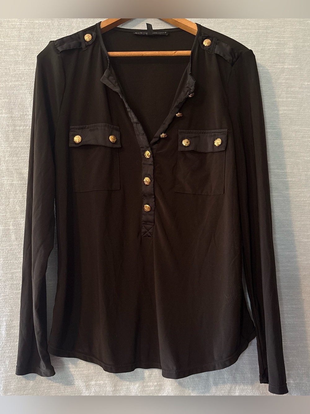 White House Black Market Blouse Pullover Long Sleeve Black Women’s Sz M